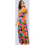 Dámské Maxi šaty Alba Moda vícebarevné v etno stylu s květinovým vzorem z viskózy ve velikosti XXL s výstřihem do V ve slevě 