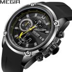 Pánské Doplňky pro hodinky Megir v šedé barvě ze silikonu kulaté datum vhodné na Sport s automatickým pohonem se silikonovým řemínkem s chronografickým displejem 