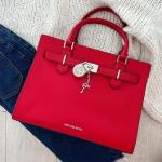 Dámské Designer Luxusní kabelky Michael Kors Hamilton v červené barvě z kůže 