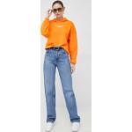 Dámské Designer Rozepínací mikiny s kapucí Calvin Klein Jeans v oranžové barvě z bavlny ve velikosti L ve slevě 