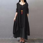 Dámské Maxi šaty v černé barvě v boho stylu z viskózy ve velikosti 10 XL s dlouhým rukávem s asymetrickým výstřihem asymetrické plus size 