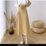 Dámské Dlouhé sukně v žluté barvě ve vintage stylu z plátěného materiálu s vysokým pasem 