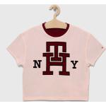Dětská trička s potiskem Dívčí v růžové barvě z bavlny strečové od značky Tommy Hilfiger z obchodu Answear.cz 