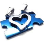 Ocelové přívěsky puzzle srdce modré
