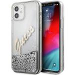 iPhone 12 mini kryty Guess ve stříbrné barvě v třpytivém stylu ze silikonu odolné proti poškrábání se třpytkami 