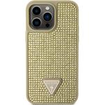 Ochranný kryt pro iPhone 14 Pro MAX - Guess, Rhinestones Triangle Metal Logo Gold GUHCP14XHDGTPD