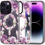 Dámské iPhone 14 Pro kryty v pudrové barvě s květinovým vzorem 