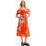 Dámské Šaty s potiskem Desigual v oranžové barvě s květinovým vzorem z bavlny ve velikosti L 