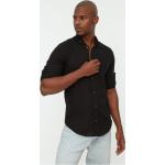 Pánské Slim fit košile Trendyol v černé barvě z bavlny ve velikosti L s dlouhým rukávem ve slevě 