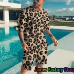 Pánské Teplákové kraťasy ve streetwear stylu s leopardím vzorem z polyesteru ve velikosti Oversize s krátkým rukávem strečové plus size 