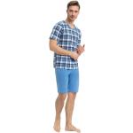 Pánské Pyžama krátké kalhoty LUNA v modré barvě z bavlny s krátkým rukávem 