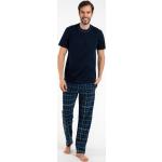 Pánské Pyžama krátké kalhoty Italian Fashion v tmavě modré barvě v námořnickém stylu s kostkovaným vzorem ve velikosti 3 XL s krátkým rukávem ve slevě na podzim plus size 