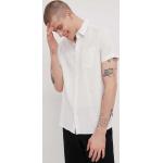 Pánské Košile s krátkým rukávem Solid v bílé barvě z plátěného materiálu ve velikosti XXL s krátkým rukávem plus size 