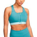 Dámské Sportovní podprsenky Nike Swoosh v modré barvě z polyesteru ve velikosti XS se střední podporou vyztužené ve slevě 