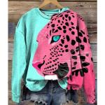 Dámská  Jarní a podzimní móda ve streetwear stylu s leopardím vzorem ve velikosti Oversize s dlouhým rukávem plus size 