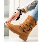 Renda Camel Suede Ankle Boots With Decorative Buckle