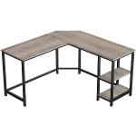 Rohové stoly v šedé barvě ze dřeva s úložným prostorem 