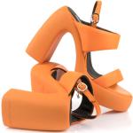 Dámské Sandály na podpatku Karl Lagerfeld v oranžové barvě v elegantním stylu z kůže ve velikosti 36 s hrubým podpatkem prodyšné na léto 