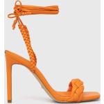 Dámské Sandály na podpatku Guess v oranžové barvě z kůže ve velikosti 41 ve slevě na léto 