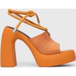 Dámské Sandály na podpatku Karl Lagerfeld v oranžové barvě z kůže ve velikosti 41 na léto 