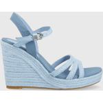Dámské Sandály na klínku Tommy Hilfiger Essentials v modré barvě z kůže ve velikosti 41 na léto 
