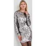 Dámské Mini šaty Bardot ve stříbrné barvě z polyesteru ve velikosti M s dlouhým rukávem s flitry - Black Friday slevy 