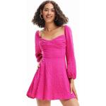 Dámské Mini šaty Desigual v růžové barvě ve velikosti L s dlouhým rukávem s výstřihem do V 