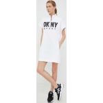 Dámské Designer Mini šaty DKNY v bílé barvě ve velikosti L s krátkým rukávem ve slevě 
