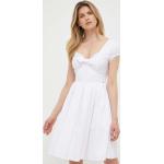 Dámské Mini šaty Guess v bílé barvě z bavlny ve velikosti S s krátkým rukávem s výstřihem do V 