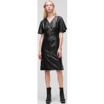 Dámské Kožené šaty Karl Lagerfeld v černé barvě v lakovaném stylu z jehněčí kůže s výstřihem do V 
