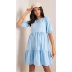 Dámské Letní šaty ve světle modré barvě z bavlny ve velikosti L s krátkým rukávem s volány 