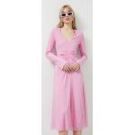 Dámské Šaty v růžové barvě z polyesteru ve velikosti 9 XL maxi s výstřihem do V strečové ve slevě 
