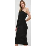 Dámské Designer Šaty na jedno rameno Victoria Beckham v černé barvě z viskózy ve velikosti M s dlouhým rukávem s asymetrickým výstřihem strečové 