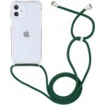 iPhone 14 Plus kryty SES v tmavě zelené barvě ze silikonu se šňůrkou 