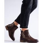 Dámské Kotníčkové boty na podpatku v hnědé barvě z koženky ve velikosti 36 s výškou podpatku do 3 cm ve slevě 