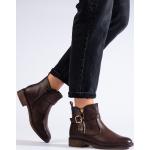 Dámské Kotníčkové boty na podpatku v hnědé barvě z koženky ve velikosti 39 s výškou podpatku do 3 cm ve slevě 