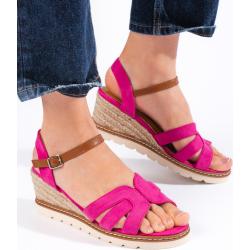Shelvt Women's pink wedge sandals