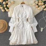 Dámské Letní šaty v bílé barvě v ležérním stylu ze syntetiky ve velikosti XXL s vysokým krkem 