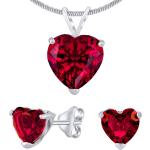 Stříbrný set šperků srdce červené krystal náušnice a přívěsek JJJHEART05