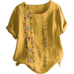 Dámské Halenky s potiskem v žluté barvě v boho stylu s květinovým vzorem ve velikosti 10 XL s krátkým rukávem na léto plus size 
