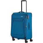 Pánské Textilní kufry Travelite v modré barvě z látky na čtyřech kolečkách 