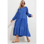 Dámské Letní šaty v modré barvě v ležérním stylu z viskózy ve velikosti S maxi ve slevě 