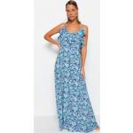 Dámské Maxi šaty Trendyol ve světle modré barvě s květinovým vzorem z viskózy ve velikosti XL ve slevě 
