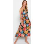Dámské Plážové šaty Trendyol v hnědé barvě s květinovým vzorem z bavlny ve velikosti 10 XL maxi ve slevě 