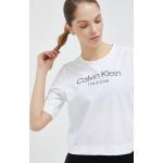 Dámské Designer Topy Calvin Klein PERFORMANCE v bílé barvě z polyesteru ve velikosti L s krátkým rukávem 