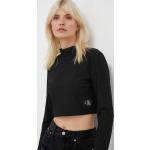 Dámská Designer  Trička s kulatým výstřihem Calvin Klein Jeans v černé barvě z polyesteru ve velikosti L s dlouhým rukávem s kulatým výstřihem ve slevě 