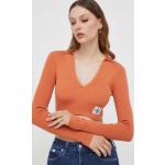Dámské Designer Topy Calvin Klein Jeans v oranžové barvě ve velikosti L s dlouhým rukávem ve slevě 