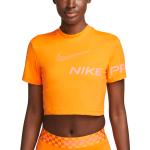 Dámské Crop topy Nike v oranžové barvě ve velikosti XS s krátkým rukávem ve slevě 