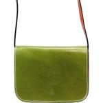 VERA PELLE Kožená malá dámská crossbody kabelka olivová zelená s červeným páskem