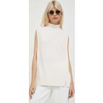 Dámské Designer Pletené vesty Calvin Klein v béžové barvě z vlny ve velikosti M s vysokým krkem 